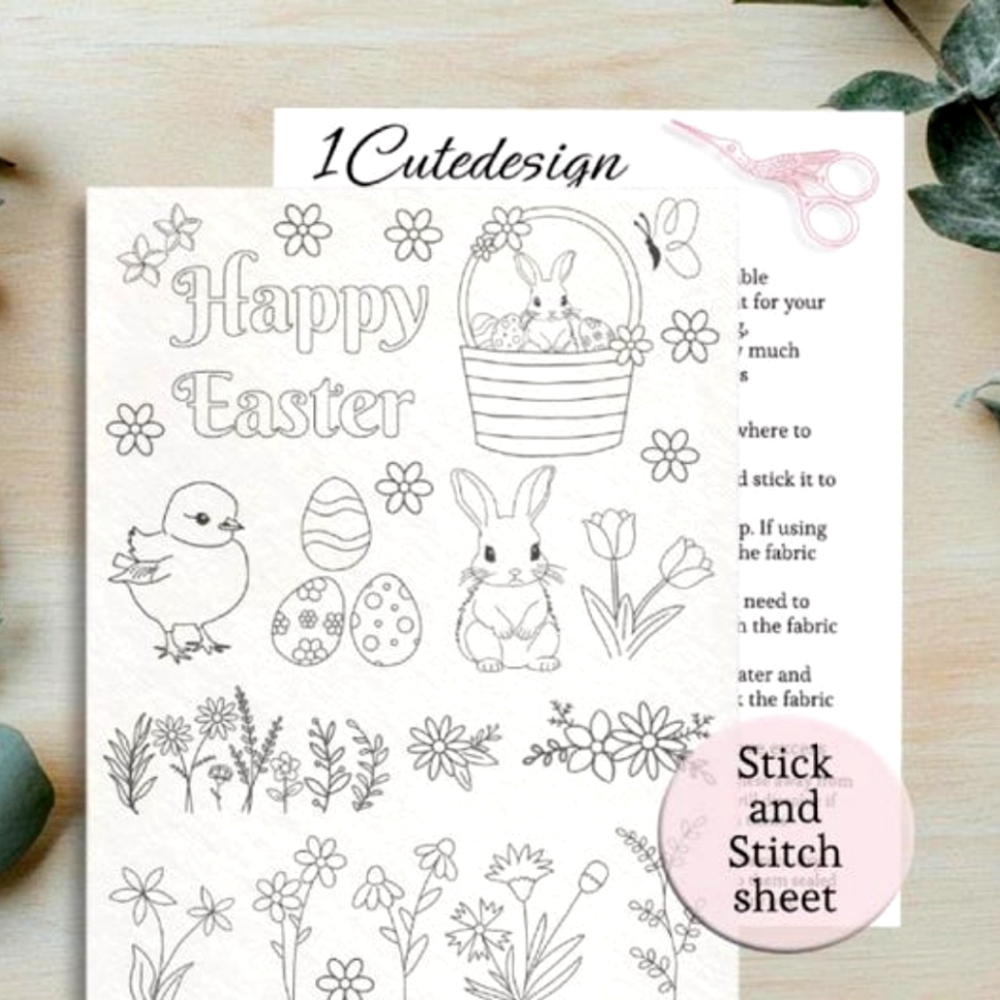 Easter Stick And Stitch Embroidery Patterns  Eaater Bunny Eggs & Chick Embroider